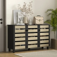 HOMCOM Shoe Cabinet with 3 Slatted Doors, 3-tier Shelving Rack Cabinet with Adjustable Shelves for 15 Pairs of Shoes, Black(m-8)