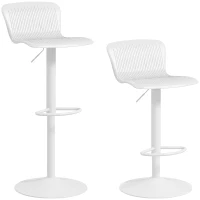 HOMCOM Polypropylene Bar Stools Set of 2, Swivel Barstools with Adjustable Height, Footrest and Backrest, White(m-11)