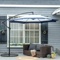 Outsunny 10FT Cantilever Umbrella, Offset Patio Umbrella with Crank and Cross Base for Deck, Backyard, Pool and Garden, Hanging Umbrellas, Navy Blue(m-7)