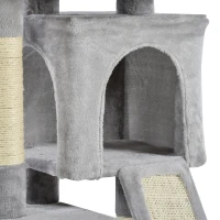 PawHut Plush Cat Tree Tower Activity Center with Sisal Scratching Post Scratching Board Perch Condo, Light Grey(m-10)