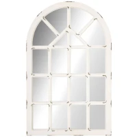 HOMCOM 43x27.5 inch Decorative Wall Mirror, Arch Windowpane Mirror for Wall in Living Room, Bedroom, Rustic White(m-2)