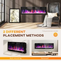 HOMCOM 60" Electric Fireplace Recessed and Wall Mounted, 1500W Ultra-thin with Adjustable Flame, Crystal, Black(m-6)