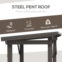 Outsunny 8' x 5' BBQ Grill Gazebo with 2 Side Shelves, Outdoor Hardtop Barbecue Barrier with Slanted Steel roof, Solid Wood Frame(m-5)