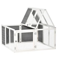 PawHut Rabbit Hutch with Openable Foldable Top, Door, for 1-4 Rabbits, for Outdoor, Backyard, Garden, Grey(m-11)