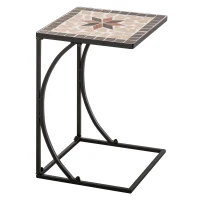 Outsunny Outdoor Mosaic Side Accent Table Indoor Coffee End Table C Shape Frame Patio Plant Stand for Garden Pool(m-11)