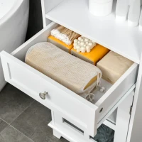 kleankin Bathroom Floor Cabinet with Drawer, Glass Door Side Cabinet, Multifunctional Corner Unit with Adjustable Shelf for Home Office, Living Room, White(m-9)