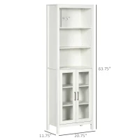 kleankin Tall Bathroom Storage Cabinet with 3 Tier Shelf, Glass Door Cabinet, Freestanding Linen Tower with Adjustable Shelves, Antique White(m-3)