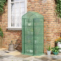 Outsunny Portable Greenhouse, Outdoor Hot House Plant Flower Greenhouse with 4 Tier Shelves, Steel Frame, PE Cover, Dark Green(m-8)