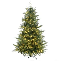 HOMCOM 6' Artificial Prelit Christmas Trees Holiday Decor with Warm White LED Lights, Auto Open, 8 Light Modes(m-11)