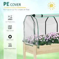 Outsunny Raised Garden Bed with PE Greenhouse Cover Outdoor Elevated Wood Planter Box for Herbs and Vegetables, Use for Patio, Backyard, Balcony, 48 x 22 x 46 inch, Natural(m-4)