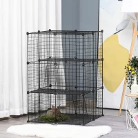 PawHut 39 Pcs Small Animal Cage Bunny Hutch Portable Metal Wire with Ramps for Kitten Chinchilla, Black(m-8)