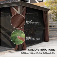 Outsunny 10' x 12' Outdoor Hardtop Gazebo with Galvanized Canopy & Netting Sidewalls for Lawn, Backyard, Dark Brown(m-5)