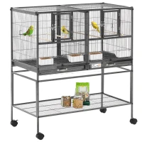 PawHut Large Double Rolling Metal Bird Cage Bird House w/ Removable Tray Storage Shelf(m-2)