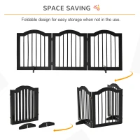 PawHut 24"H Foldable Dog Gate, 3 Panels Freestanding Pet Gate Barriers Indoor with Support Feet, Puppy Fence for Small Dogs, Black(m-5)