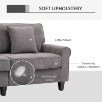 HOMCOM Modern 3 Seater Sofa, Corduroy Fabric 3 Seater Couch with Pine Wood Legs and Rolled Armrests for Living Room, Light Grey(m-4)