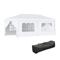 Outsunny 10' x 20' Pop Up Canopy with 6 Walls, Outdoor Easy Up Canopy Party Tent with Steel Frame, Drainage Holes, Instant Garden Shade Shelter with Carrying Bag, White(m-11)
