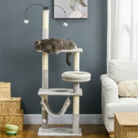 PawHut 57.5" Cat Tree for Indoor Cats with Scratching Posts, Cat Condo with Hammock, Bed, Toys, Grey(m-9)