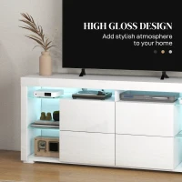 HOMCOM TV Stand with LED Lights for TVs up to 55", High Gloss TV Cabinet with Flip Doors and Glass Shelves, White(m-6)