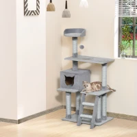 PawHut Cat Tree Activity Center w/ Jute Scratching Posts Ladder Dangling Ball Condo(m-8)