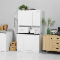 HOMCOM 71" Kitchen Pantry Cabinet, Storage Buffet with Hutch, Adjustable Shelves for Living Room, High Gloss White(m-8)