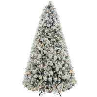 HOMCOM 9 ft Prelit Flocked Artificial Christmas Tree with 750 Clear Lights, 2387 Tips, Metal Stand for Home Office Holiday
