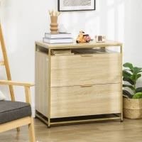 Vinsetto Lateral Filing Cabinet, 2 Drawers File Cabinet with Hanging Bars for A4 and Letter Size, Printer Stand for Home Office, Natural Tone(m-8)