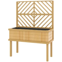 Outsunny Elevated Wood Planter with Trellis for Climbing Plants, Raised Garden Bed with Legs and Drainage Holes, Natural Wood(m-1)