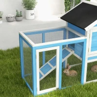 PawHut 48" Wooden Rabbit Hutch Bunny Cage with Waterproof Asphalt Roof, Fun Outdoor Run, Removable Tray and Ramp, for Rabbits, Chickens, Ducks, Light Blue(m-8)