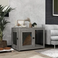 PawHut Pet Crate End Table with Water-resistant Cushion or Large Medium Dogs, Grey(m-8)