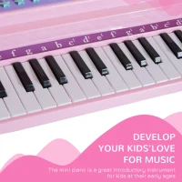 Qaba Mini Electronic Musical Piano 37 Key Keyboard Multifunction Kids Toy with Microphone Stool (Pink)(m-6)