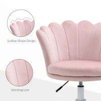 HOMCOM Adjustable Height Study Chair, Mid Back Velvet Office Chair with Swivel Wheels for Living Room, Study, Pink(m-7)