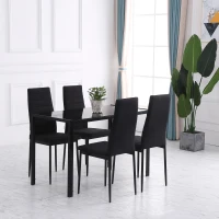 HOMCOM High Back Dining Chairs, Modern Upholstered PU Leather Accent Chairs with Metal Legs for Kitchen, Set of 4, Black(m-8)