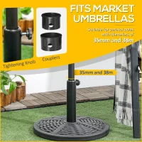 Outsunny 21 lbs. Market Umbrella Base Holder 18" Heavy Duty Round Parasol Stand with Rattan Design for Patio, Black(m-4)
