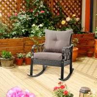 Outsunny Outdoor Wicker Rocking Chair with Padded Cushions, Aluminum Furniture Rattan Porch Rocker Chair w/ Armrest for Garden, Patio, and Backyard, Gray(m-10)