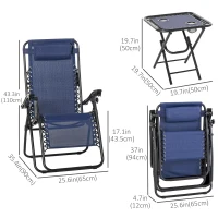 Outsunny Zero Gravity Chair Set of 2 Patio Chair with Side Table Cupholders and Pillows for Pool, Backyard, Lawn, Blue(m-3)