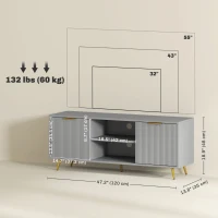 HOMCOM TV Stand with Storage for 55 Inch TV, Modern TV Cabinet with 2 Open Shelves and 2 Cabinets for Living Room, Grey(m-3)