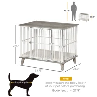 PawHut Dog Crate, Furniture Style Pet Cage Kennel, End Table, Decorative Dog House, with Soft Cushion, Wooden Top, Door, for Small & Medium Dogs, Indoor Use, Grey(m-3)