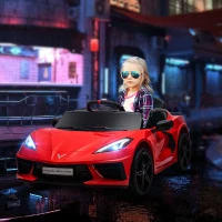 Qaba 12V Kids Electric Car Corvette Licensed w/ Remote Control, Suspension System, Music, Headlight, Slow Start, Red(m-1)