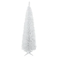 HOMCOM 7' Pencil Christmas Tree, Slim Artificial Xmas Tree with Realistic Branches, Sturdy Metal Stand, White(m-11)
