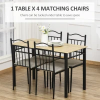 HOMCOM 5 Piece Dining Table and Chairs Set Wood Top Metal Frame Padded Seat Dining Table Set Home Kitchen Dining Room Furniture, Black(m-4)