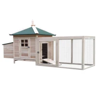 PawHut 77" Wooden Chicken Coop with Nesting Box, Cute Outdoor Hen House with Removable Tray, Ramp Run, for Garden Backyard, Natural(m-11)