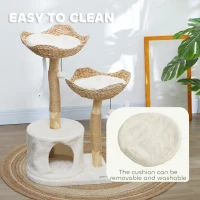 PawHut 37 Inch Modern Cat Tree w/ Wooden Scratching Posts, Condo, Beds, Cushions, Toy Balls & Anti-Tip Kit(m-6)