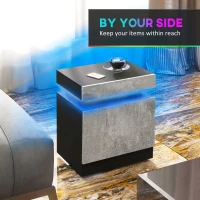 HOMCOM Nightstand, Bedside Table with LED Lights and 2 Drawers for Bedroom, Living Room, Cement Grey(m-5)