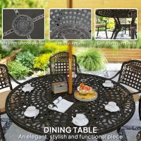 Outsunny 7 Pieces Outdoor Dining Set for 6, Aluminum Patio Table and Chairs Furniture Set with Umbrella Hole, Cushions, Bronze(m-6)