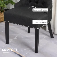 HOMCOM Swoop Air Linen Fabric Dining Chair Set of 2 with Nailhead Trim and Wood Legs, Dark Grey(m-5)