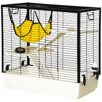 PawHut Small Animal Cage Habitat Indoor Pet Play House for Guinea Pigs Ferrets Chinchillas, With Accessories Hammock Water Bottle Balcony Ramp Food Dish, 31.5", Yellow(m-11)