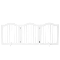 PawHut 24"H Foldable Dog Gate, 3 Panels Freestanding Pet Gate Barriers Indoor with Support Feet, Puppy Fence for Small Dogs, White(m-11)
