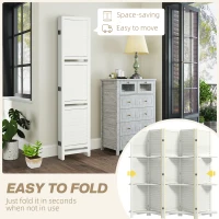 HOMCOM 5 Panel 67" Tall Wood Privacy Screen Room Divider with 3 Shelves and Folding Storage for Bedroom, White(m-5)