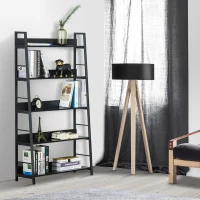 HOMCOM Modern Bookshelf Storage with 5-Tier Wide Shelving, Metal Frame, Wooden Bookcase for Living Room Library Home Furniture, Black(m-8)