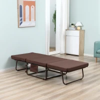 HOMCOM Rollaway Bed, Folding Bed with 3.25" Mattress, Portable Foldable Guest Bed with Adjustable Backrest, Steel Frame and Wheels, Brown(m-2)